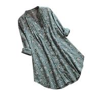 Xmiral Blouse Women Floral Printed Long Sleeve/Short Sleeve Tops T-Shirt Pleated Button T-Shirt Casual Round Neck Pullover Jumper(a Green,5XL)