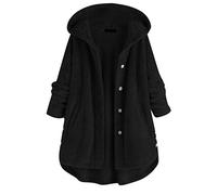 Xmiral Cardigans Women Solid Color Button Hooded Jacket Long Sleeve Irregular Coat Winter Jacket Soft Sweat Jacket Plus Size Hooded Coat(Black,5XL)