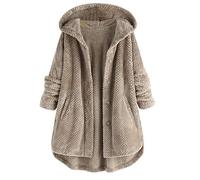 Xmiral Cardigans Women Solid Color Button Hooded Jacket Long Sleeve Irregular Coat Winter Jacket Soft Sweat Jacket Plus Size Hooded Coat(Gray,5XL)