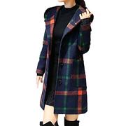 Xmiral Coat Women Hooded Cardigan Long Sleeve Plaid Button Artificial Wool Pocket Jacket (S,Green)