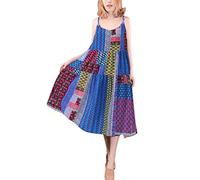 Xmiral Dress Women Sleeveless Geometric Color Block Patchwork High Waist Dresses Beachdress Sundress Elegant Evening Gowns Plus Size(B Blue,XL)