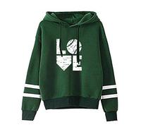 Xmiral Hooded Jumper Women Love/Heart Printed Striped Long Sleeve Pullover Sweatshirt Slim Fit Hoodies Tops(b-Green,XXL)