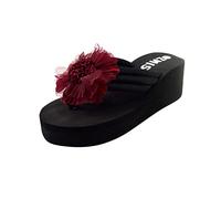 Xmiral Sandals Flip Flops Slippers Women Ladies Flowers Home Beach Shoes Sole Material EVA Shoes Heel High: 3cm/5cm(Wine-5.5cm,4.5 UK)