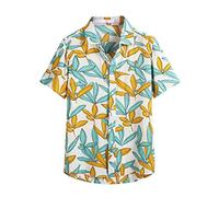 Xmiral T-Shirt Mens Multicolor Button Short Sleeve Round Collar Loose Shirts Blouse Hawaii Style Personality Tops Polo Short Sleeve Shirt(White,XXL)