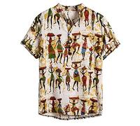 Xmiral T-Shirt Men's Shirt Short Sleeve Henry Collar Hawaii Style Printed Summer Personality Slim Fit Cotton and Linen(w Yellow,M)