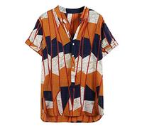 Xmiral T-Shirt Men's Shirt Short Sleeve Henry Collar Hawaii Style Printed Summer Personality Slim Fit Cotton and Linen(z Yellow,M)