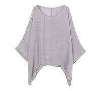 Xmiral Women Blouse Solid Color Loose Cotton Linen 3/4 Sleeves Tops Shirt Casual Plus Size Long Sleeve Shirt Breathable Tops(Grey,M)