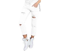 Xmiral Women Pants Cotton Skinny Ripped Pants High Waist Stretch Slim Drawstring Tied Pencil Trousers (S,White)