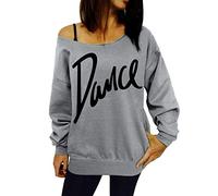 Xmiral Women Pullovers Tops Loose Slash Neck Ladies Casual Letter Dance Sweatshirt (M,Grey)