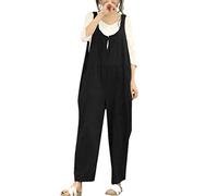Xmiral Women Trousers Sleeveless Dungarees Loose Cotton Bib Pants Long Playsuit Solid Casual Fashion Jumpsuit (XL,Black)