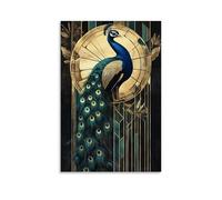 XMJHHMHZ Animal Poster: Art Deco Peacock with Gold Filigree And Geometric Botanicals Wall Art Mural Modern Decoration Hanging Art Poster 16x24inch(40x60cm)