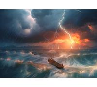 XMJJKUF 10x8ft Ocean Stormy Sky Backdrop Sea Waves Sky Clouds Corsair Boat Illuminated Lightning Thunder VBS 2026 Decorations Nautical Background Party Decorations Photo Booth Props
