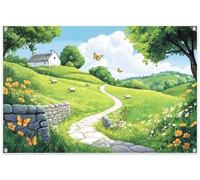 XMJJKUF 12x8ft Fabric Emerald VBS 2026 Decorations Backdrop Spring Garden Grass Tree Crafts Background for Students Improve Imagination Exploring The World Church Events Outdoor Props Supplies