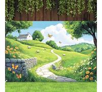 XMJJKUF 7x5ft Fabric Emerald VBS 2026 Decorations Backdrop Spring Garden Grass Tree Crafts Background for Students Improve Imagination Exploring The World Church Events Outdoor Props Supplies