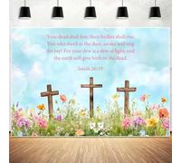 XMJJKUF Christian Cross Backdrop 10x8ft Cross on The Floral Grass Background Spring Easter Banner Bible Verse Crucifix Jesus Christ Church Decorations Photo Props