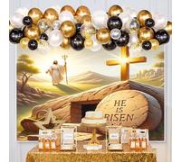 XMJJKUF He is Risen Backdrop for Photography 10x8ft Vinyl Jesus Christ Empty Tomb Cross Crucifixion Background Holy Light Outdoor Decor Church Event Photo Props