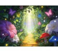 XMJJKUF Spring Fairy Enchanted Forest Backdrop 10x7ft Flowers Mushroom Butterfly Tree Plants Floral Wonderland Background Portrait Birthday Wedding Party Decor Banner Photo Props