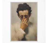 XMJJQQ Funny Bathroom Wall Art, Vintage Humor Amusing Toilet Art Pinching Nose, Classical Boy with Clothespin, 12x16in Unframed