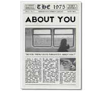 XMJJQQ Vintage The 1975 Canvas Wall Art Healy Music Being Funny in a Foreign Language Poster For Room Aesthetic Black White Song Lyric About You Wall Decor Newspaper Print For Bedroom 12x16in Unframed