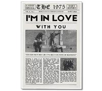 XMJJQQ Vintage The 1975 Canvas Wall Art Healy Music Being Funny in a Foreign Language Poster For Room Aesthetic Black White Song Lyric I'm In Love Wall Decor Newspaper Print 16x24in Unframed