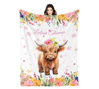 XMJUPO Custom Baby Blanket Personalised Kids Blanket Customized Bed Blanket with Name Cozy Flannel Blankets Highland Cow Floral Pink Blankets for Boys Girls Throws Blankets