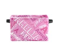 XMJUPO Personalized Foldable Storage Bins with Name Custom Nursery Baskets Organizer with Handles for Organizing Kids and Pets Toys Nursery Shelf Closet Boxes 1 Pack Hot Pink