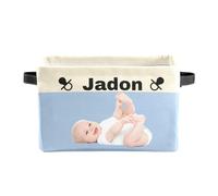 XMJUPO Personalized Foldable Storage Bins with Name Custom Nursery Baskets Organizer with Handles for Organizing Pets and Kids Toys Nursery Shelf Closet Boxes 1 Pack Blue