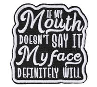 XMJY If My Mouth Doesn't Say It My Face Definitely Will Iron On Patches, Funny Sarcastic Embroidery Iron On Patches for Clothes Backpacks Jeans Hats, DIY Embroidery Applique