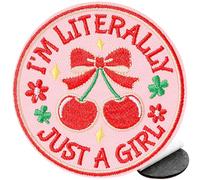 XMJY I'm Literally Just A Girl Pink Cherry Hook and Loop Patch, Funny Red Cherry Cute Patch for Girl, Women, DIY Embroidered Applique for Backpacks, Vests, Bags, Hats, Dog Harnesses