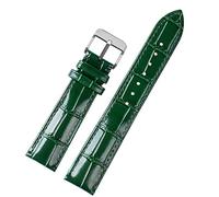XMKT 18mm 20mm 22mm Bamboo Pattern soft cowhide Strap Men Butterfly Buckle Ostrich leather Green Watchband Bracelet(B silver pin,22mm)