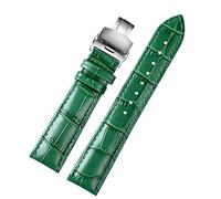 XMKT 18mm 20mm 22mm Bamboo Pattern soft cowhide Strap Men Butterfly Buckle Ostrich leather Green Watchband Bracelet(A silver Folding,22mm)