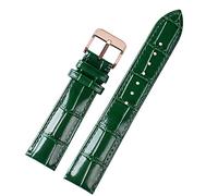 XMKT 18mm 20mm 22mm Bamboo Pattern soft cowhide Strap Men Butterfly Buckle Ostrich leather Green Watchband Bracelet(B Rose gold pin,22mm)