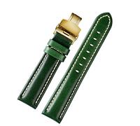 XMKT 18mm 20mm 22mm Bamboo Pattern soft cowhide Strap Men Butterfly Buckle Ostrich leather Green Watchband Bracelet(C golden Folding,22mm)