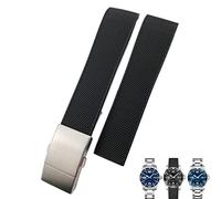 XMKT 19mm 20mm 21mm Rubber Watchband,For Longines Master Conquest HydroConquest L3 Black Gray Blue Silicone Waterproof Watch Strap(Black Silver,20mm)