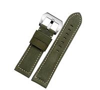 XMKT 20mm 22mm 24mm 26mm Genuine Leather Retro man Watch Band for Panerai PAM111 441 cowhide Watchband Wrist Strap(Army Green silver,24mm)
