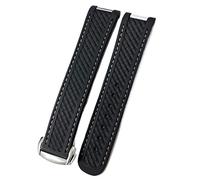 XMKT 20mm Rubber Silicone Watch Strap Fit For Omega Moon Watch Speedmaster AT150 Seamaster 300 Steel Buckle Watchband Bracelets Rose Gold Buckle(Black White 1,Silver Buckle)