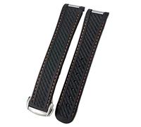 XMKT 20mm Rubber Silicone Watch Strap Fit For Omega Moon Watch Speedmaster AT150 Seamaster 300 Steel Buckle Watchband Bracelets Rose Gold Buckle(Black Orange 1,Black Buckle)