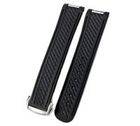 XMKT 20mm Rubber Silicone Watch Strap Fit For Omega Moon Watch Speedmaster AT150 Seamaster 300 Steel Buckle Watchband Bracelets Rose Gold Buckle(Black Black 1,Black Buckle)