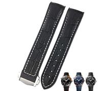 XMKT 22mm 20mm Cowhide Watch Bands for Omega Seamaster 300 Speedmaster DE VILLE Watch Strap for Men Bracelet Point buckle(Black white black,20mm)