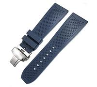 XMKT 22mm 24mm Rubber Watchband 23mm，for CALIBRE DE CARTIER TANK SOLO SANTOS DE Waterproof Silicone Watch Strap Butterfly Buckle(Blue Fold Buckle,22mm)