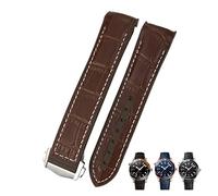 XMKT 22mm Cowhide Watch Bands for Omega Seamaster 300 Speedmaster DE VILLE Watch Strap for Men Bracelet Point buckle(Brown white,22mm)