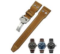 XMKT 22mm Genuine Leather Watchband For IWC Big Pilot Watch Mark 18 Spitfire Hamilton Cowhide Soft Watch Strap(Crazy horse 2,Silver Buckle)