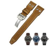 XMKT 22mm Genuine Leather Watchband For IWC Big Pilot Watch Mark 18 Spitfire Hamilton Cowhide Soft Watch Strap(Crazy horse 1,Silver Buckle)