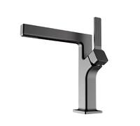 XMKT Black Brass Bathroom Basin Faucet: Single Lever Hot and Cold Mixer Tap with Modern Geometric Design for Stylish Bath Spaces(Gray)