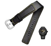 XMKT Cowhide Leather Watch Band for Dietrich OTC-AO1 OT-3 Strap black 24mm bracelet Stomata Cowhide black wristwatches(Black yellow silver)