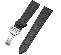 XMKT For IWC Bertofino Pilot Mark 20mm 22mm Watchband Alligator Genuine Leather Silicone Rubber Sole Watch Strap(Black-silver,20mm)