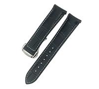 XMKT For Omega Diver 300 AQUA TERRA AT150 Cowhide Strap Genuine Leather Watchband 19mm 20mm 21mm 22mm Curved End Watch Band(Blk white round,22mm)
