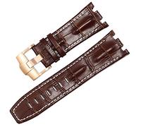 XMKT Genuine Leather watch Strap For AP 15703 Royal Oak Offshore Series 28mm Crocodile Watchbands(Brown white-rosegold)