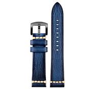 XMKT Handmade Genuine Leather Watch Strap 20mm 22mm24 For Rolex Citizen Omega MIDO For HUAWEI GT men's Watchband Brown blue green grey(Blue black buckle,24mm)