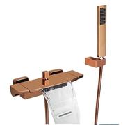 XMKT Rose Golden Wall Mounted Bathroom Tub Faucet: Waterfall Spout Hot-Cold Mixer Tap with Handheld Shower Head for Bathtub